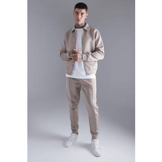 Mens Taupe Bonded Scuba Harrington Jacket Set