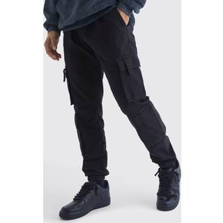 Mens Black Elasticated Waist Multi Cargo Pocket Slim Fit Jogger