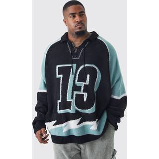 Mens Black Plus Oversized Lace Up Hockey Jumper