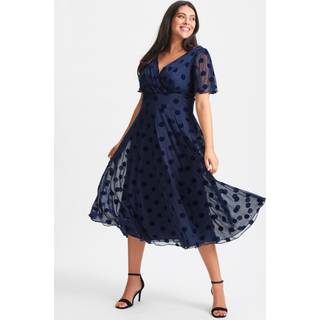 Scarlett & Jo Victoria Flock Spot Angel Sleeve Mesh Midi lang KjoleEU 44 (UK 16)