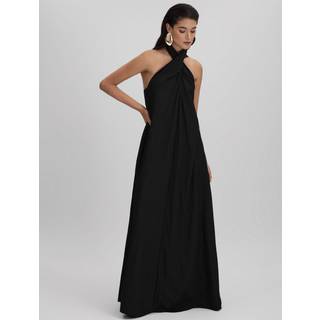 Reiss Reiss Black Phoebe Taffeta Halter Neck Maxi Dress