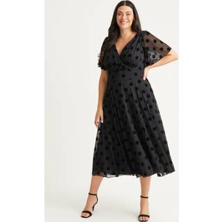 Scarlett & Jo Victoria Flock Spot Angel Sleeve Mesh Midi lang KjoleEU 52 (UK 24)