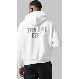 Mens White Man Active Training Dept Boxy Hoodie