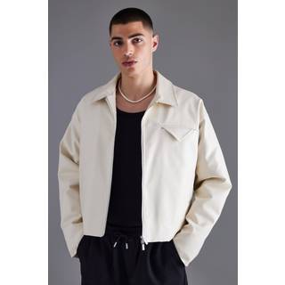 Mens Ecru Boxy PU Harrington Jacket