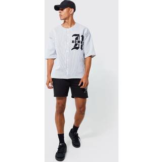 Mens Black Oversized Homme Pinstripe Baseball Polo And Short Set