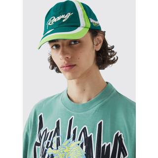 Mens Green Moto Badge Washed Cap