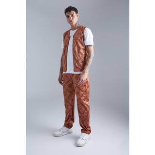 Mens Tan Woven Bandana Utility Vest And Straight Trouser