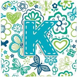 """" Caroline's Treasures CJ2006-KFC brev K blomster og sommerfugle Teal Blue Foam Coasters (Sæt på 4) 3.5 """" ""Multicolor"" ""