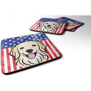 """" Caroline's Treasures BB2135FC American Flag og Golden Retriever Foam Coaster (Sæt på 4) 3.5 """" ""Multicolor"" ""