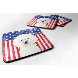 """" Caroline's Treasures BB2147FC American Flag og Bichon Frize Foam Coaster (Sæt på 4) 3.5 """" ""Multicolor"" ""