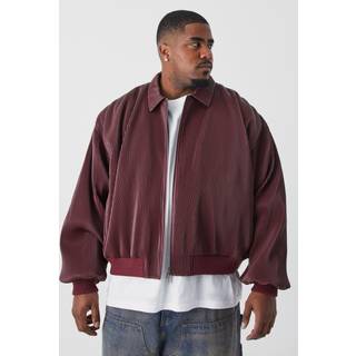 Mens Burgundy Plus Boxy Pleated Faux Leather Harrington Jacket