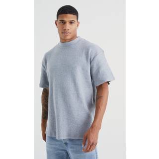 Mens Grey Marl Brushed Rib Ottoman Oversized Extended Neck T-shirt