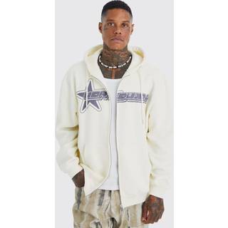 Mens Ecru Oversized Worldwide Star Zip Through Hoodie