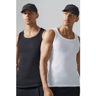 Mens Multi Man Active Gym Muscle Fit 2 Pack Ribbed Vests