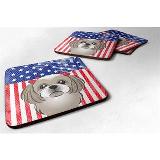 """" Caroline's Treasures BB2180FC American Flag og Gray Silver Shih Tzu Foam Coaster (Sæt på 4) 3.5 """" ""Multicolor"" ""
