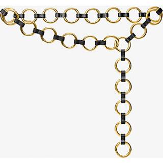 MK Marisa Gold-Tone and Leather Ring Belt - Black - Michael Kors - S