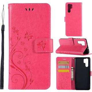 Huawei P30 Pro sommerfugle- og blomstertryk læder flip etui - Rød