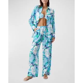 Melissa Odabash Olivia floral wide-leg pants - blue - M