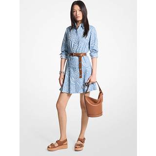 MK Zebra Print Stretch Cotton Poplin Shirtdress - Blue - Michael Kors
