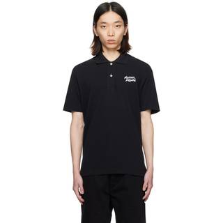 Maison Kitsune Handwriting Polo T Shirt Black