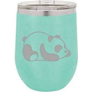 12 oz dobbelt væg vakuum isoleret rustfrit stål stamless vin tumbler glas kaffe rejse krus med låg dovet panda (teal)