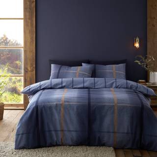 Catherine Lansfield Catherine Lansfield Blue Brushed 100% Cotton Melrose Tweed Check Duvet Cover Set