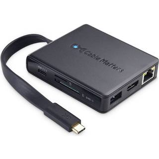 Cable Matters1 til 8 USB-C dockingstation HDMI 4K30Hz PD80W 2xUSB-C 5Gbps RJ45 Giga Lan Micro SD og SD-kortpladser