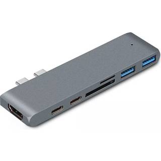 NÖRDIC 2 til 7 USB-C dobbeltskærms dockingstation til MacBook Pro og Air 1xHDMI 4K30Hz 1xThunderbolt 3xUSB-C 5K60Hz 40G 1xUSB-C 100W PD