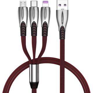 NÖRDIC Multiopladerkabel 1 til 3 USB-A til USB-C, Non MFI Lightning og Micro USB 1m Max 2,4A