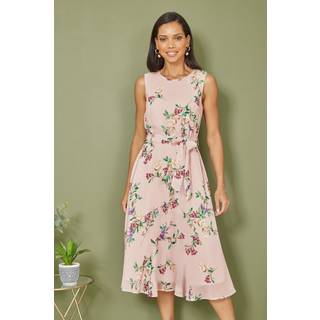 Yumi Yumi Pink Floral Print Midi Skater Dress