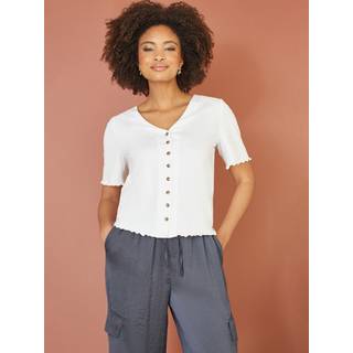 Yumi Yumi White 100% Cotton Button Detail T-Shirt