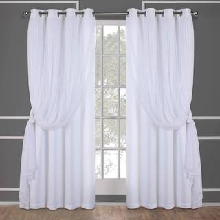 Town & Country Luxe Exclusive Home Catarina Layered Solid Room Darkering Blackout og Sheer Grommet Top Curtain Panel Pair 52x108 Winter White 2 C