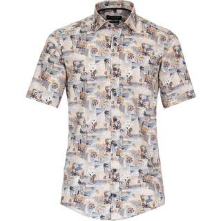 CasaModa Herren Kurzarmhemd beige,blau gemustert