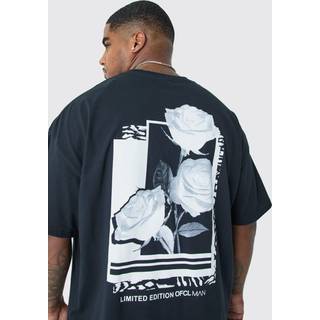 Mens Black Plus Rose Back Print T-shirt