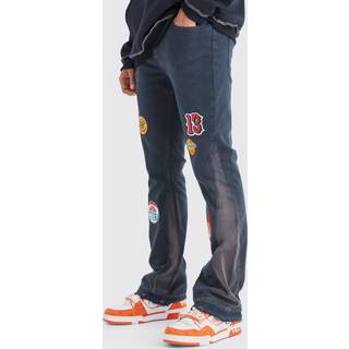 Mens Charcoal Straight Flare Gusset Applique Badge Cargo Trouser