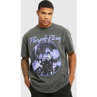 Mens Charcoal Oversized Prince Acid Wash License T-shirt