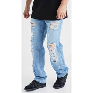 Mens Ice Blue Tall Relaxed Rigid Extreme Ripped Jeans