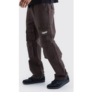 Mens Chocolate Relaxed Multi Cargo Ripstop Trouser With Tonal Embroidery