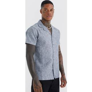 Mens Black Short Sleeve Revere Linen Look Shirt