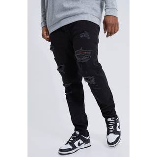 Mens True Black Plus Skinny Stretch All Over Rip Jeans