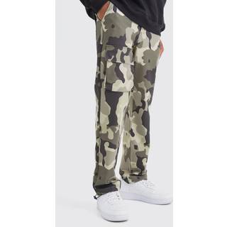 Mens Khaki Straight Leg Cargo Thigh Pocket Camo Trouser