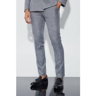 Mens Dark Grey Skinny Fit Boucle Suit Trousers