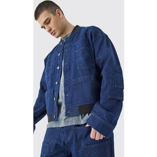 Mens Indigo Tall Multi Pocket Denim Bomber Jacket