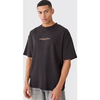 Mens Black Oversized Extended Neck Printed T-shirt