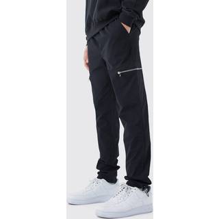 Mens Black Elasticated Waist Slim Technical Stretch Cargo Trouser