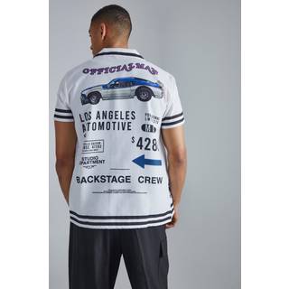 Mens White Short Sleeve Bowling Border Shirt