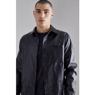 Mens Black Pu Paisley Embroidered Overshirt