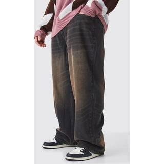 Mens Brown Plus Baggy Rigid Washed Jeans
