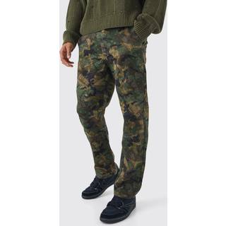 Mens Dark Green Straight Camo Bandana Cargo Trouser