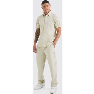 Mens Stone Short Sleeve Jersey Herringbone Shirt And Trouser Set